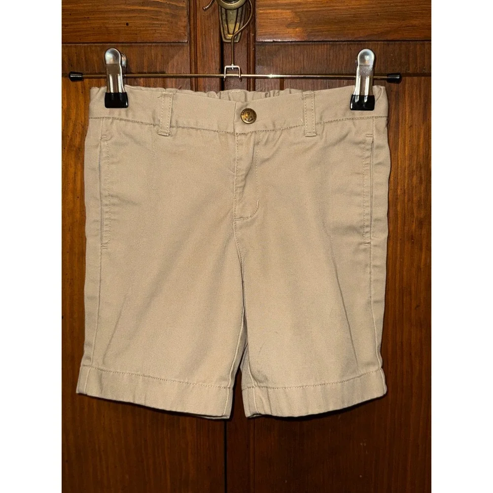Lands End Kids Khaki Chino Shorts Tan Cotton Blend Size 6 Adjustable Waist